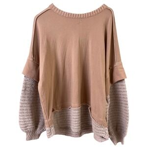 We The Free Semolina Holly Twofer Oversized Pullover Sweatshirt‎ Large Woman's